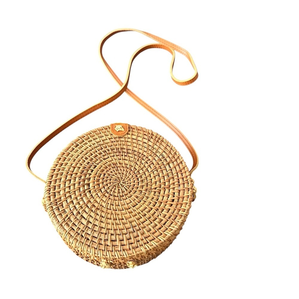 Round Woven Tan Crossbody Bag
